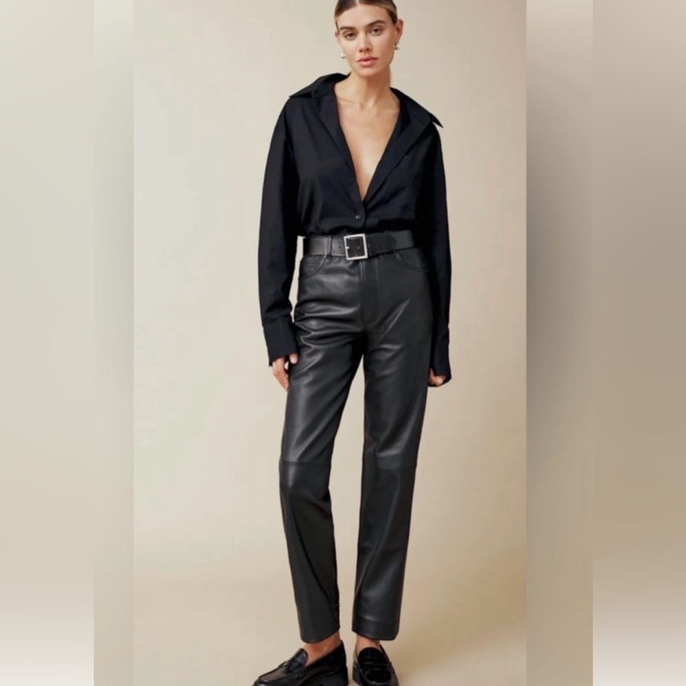 Reformation Cynthia Veda Black Leather Pants Size 12